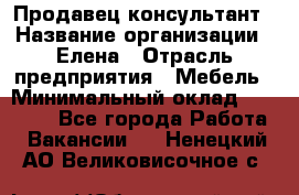 Продавец-консультант › Название организации ­ Елена › Отрасль предприятия ­ Мебель › Минимальный оклад ­ 20 000 - Все города Работа » Вакансии   . Ненецкий АО,Великовисочное с.
